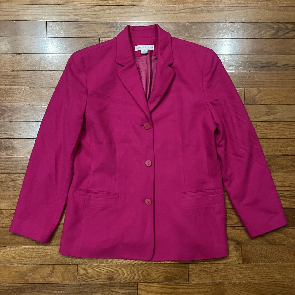 Josephine Chaus Fuchsia Pink Wool Cashmere Blazer Size 12 Lined Shoulder Pads